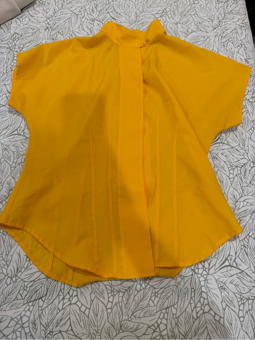 High-Neck Mustard Yellow Short-Sleeve Blouse